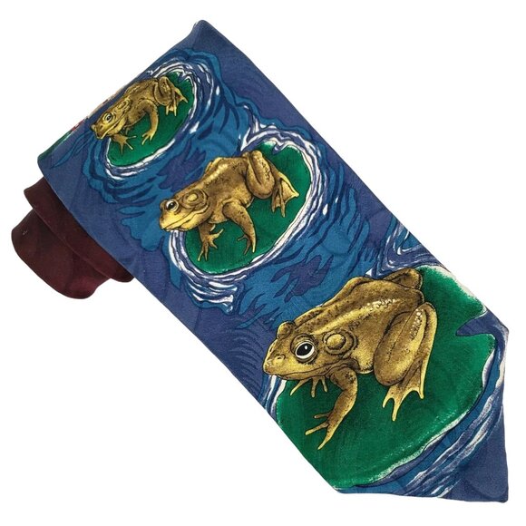 Budweiser Frogs Tie Vintage 90s Anheuser-Busch Novelty Beer Silk USA Made - Picture 1 of 5